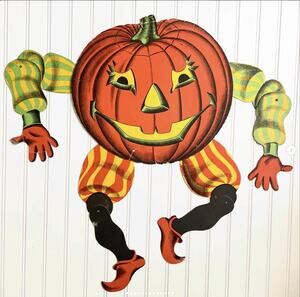 Large Vintage Beistle USA JOINTED Halloween Jack Pumpkin Goblin Cardboard